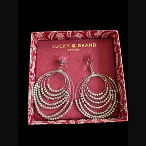 Lucky Brand Silver Tone Beaded Wire Multi Strand 3" Long Earrings NIB